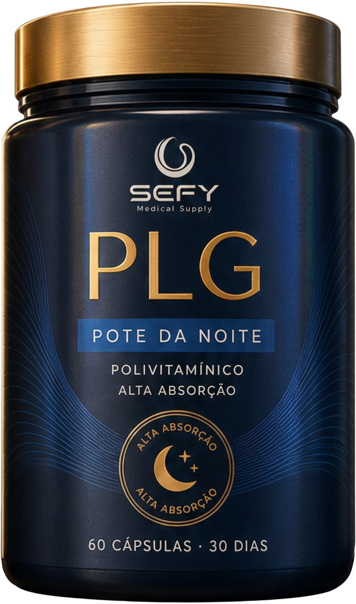 Pote da Noite PLG, embalagem azul profunda com tampa dourada